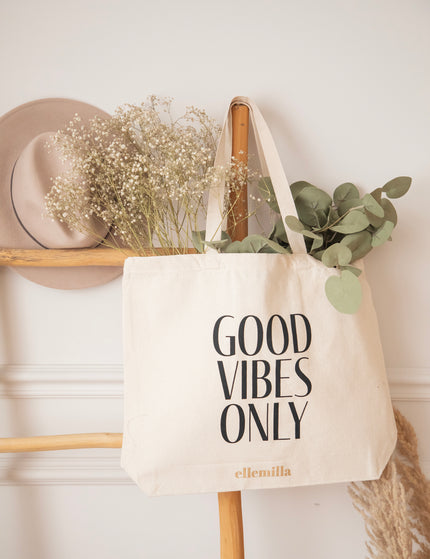 Jutebeutel - Good Vibes Only - Beige/Schwarz