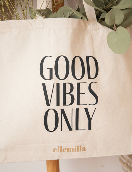 Jutebeutel - Good Vibes Only - Beige/Schwarz