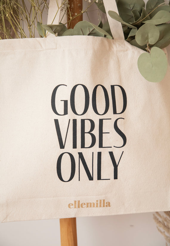 Good Vibes Only Beige/Black - Canvas Bag