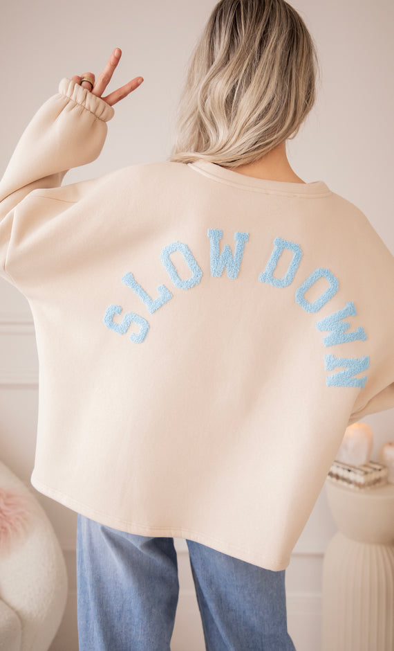 Lily Slow Down Beige/Baby Blue - Sweater