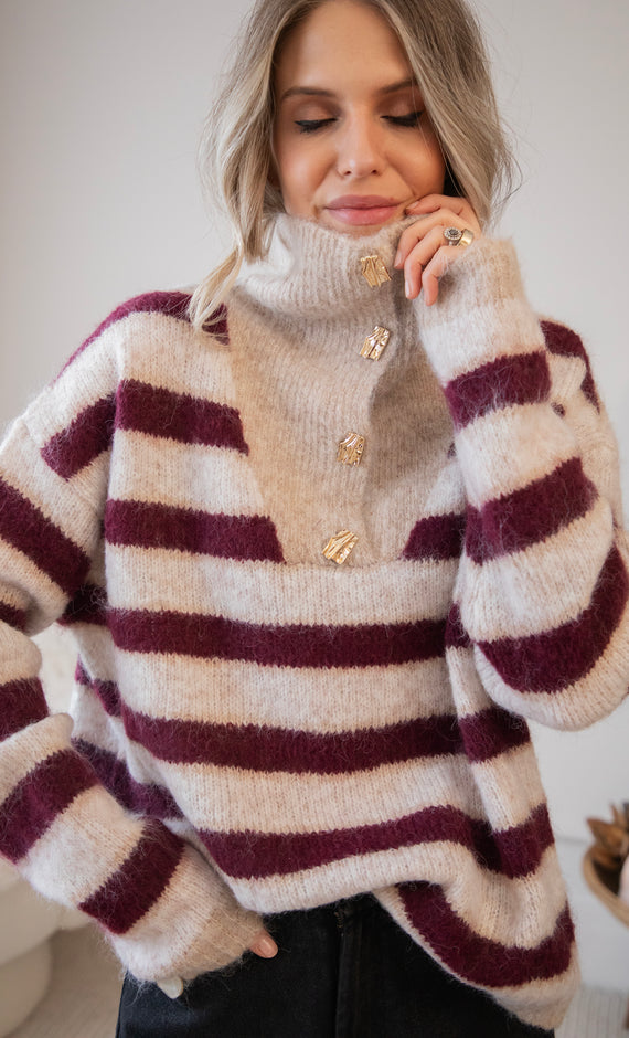 Pullover - Stripes So Soft - Bordeaux/Beige