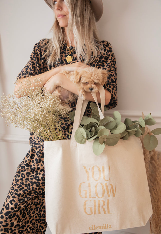 You Glow Girl Beige/Gold - Canvas Tas