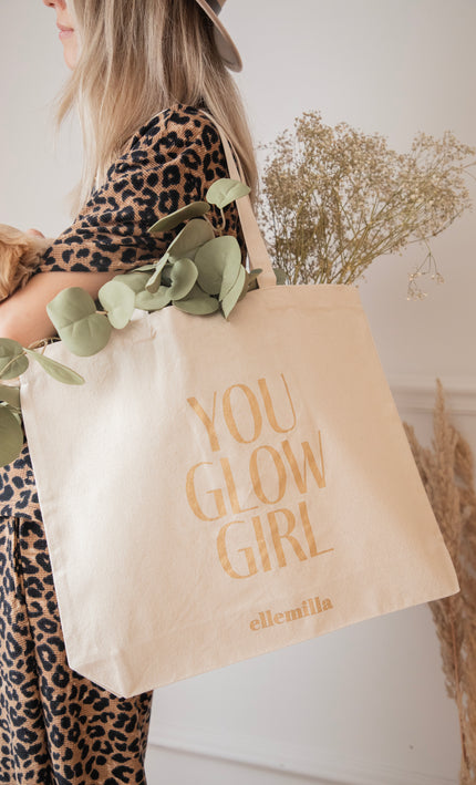 Jutebeutel - You Glow Girl - Beige/Gold