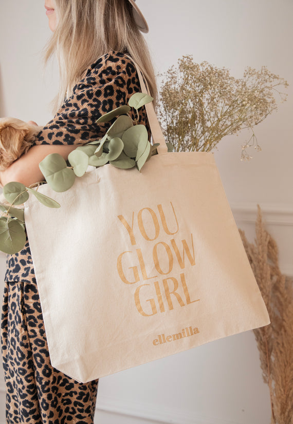 Jutebeutel - You Glow Girl - Beige/Gold