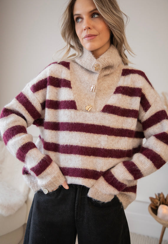 Stripes So Soft Bordeaux/Beige - Trui