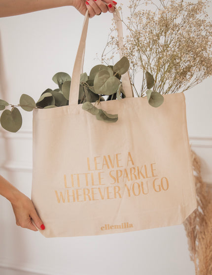 Leave A Little Sparkle Beige/Gold - Canvas Tas