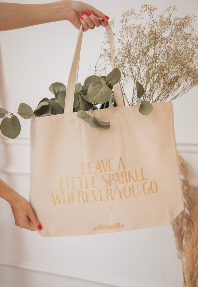 Leave A Little Sparkle Beige/Gold - Canvas Tas