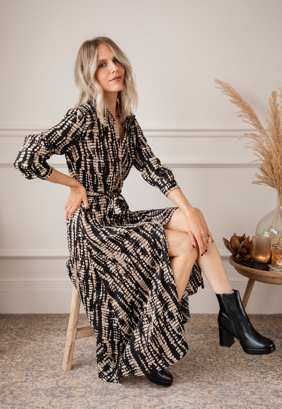 Serpentina Black/Beige - Maxi Jurk