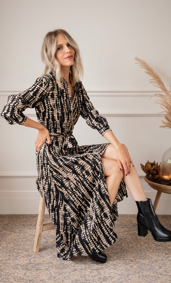 Serpentina Black/Beige - Maxi Jurk