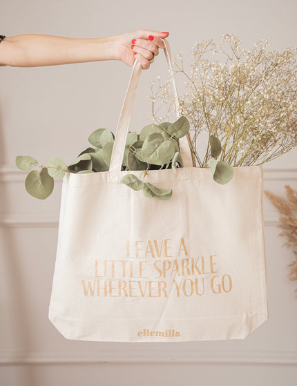 Leave A Little Sparkle Beige/Gold - Canvas Bag