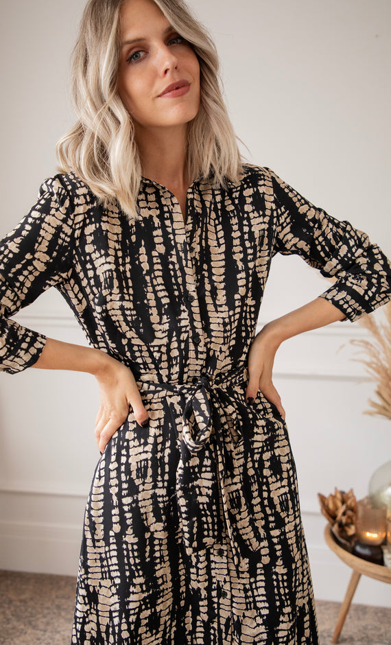 Serpentina Black/Beige - Maxi Jurk