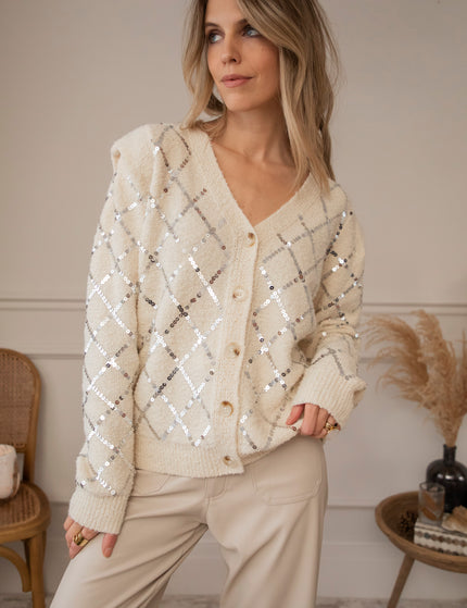 Sequins Squares Cream/Silver - Cardigan