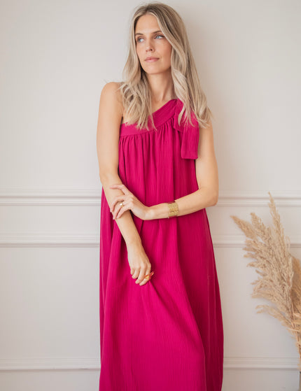 Bow One Shoulder Fuchsia - Maxi Dress