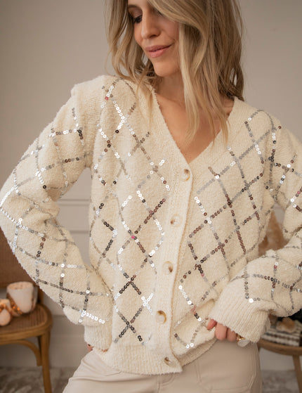 Sequins Squares Cream/Silver - Cardigan