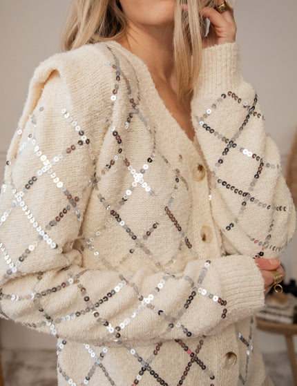 Sequins Squares Cream/Silver - Cardigan