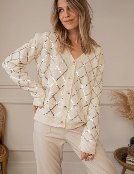 Sequins Squares Cream/Silver - Cardigan