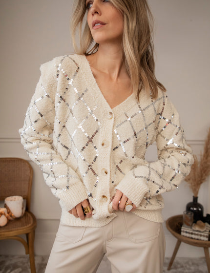 Sequins Squares Cream/Silver - Cardigan