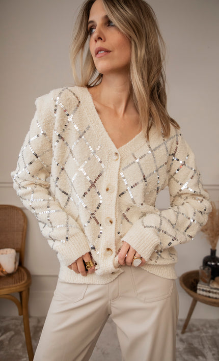 Sequins Squares Cream/Silver - Cardigan