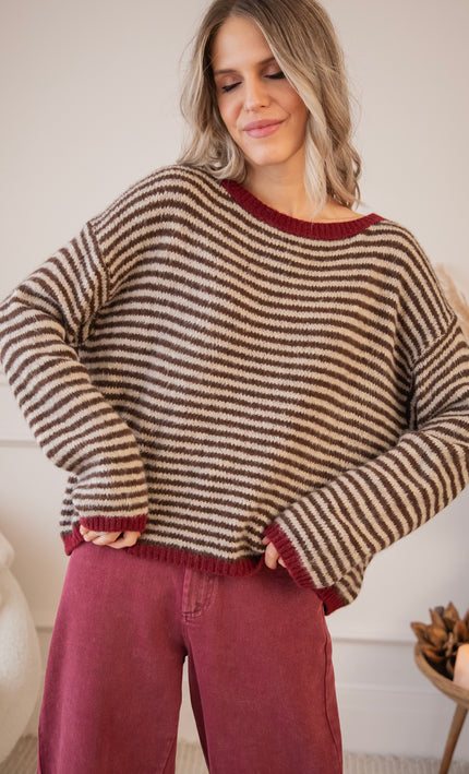 Simply Striped Beige/Choco - Trui