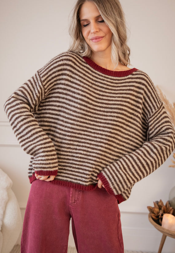 Simply Striped Beige/Choco - Trui