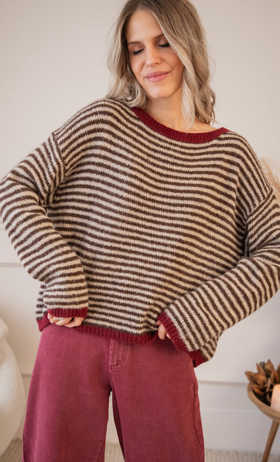 Simply Striped Beige/Choco - Sweater