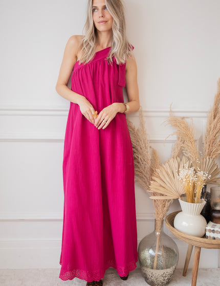 Bow One Shoulder Fuchsia - Maxi Dress