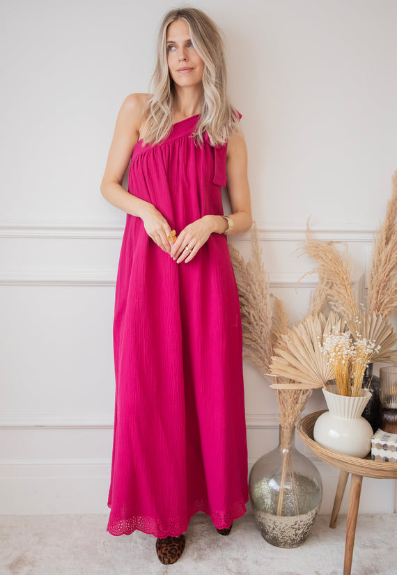 Bow One Shoulder Fuchsia - Maxi Jurk