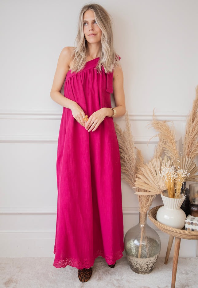 Bow One Shoulder Fuchsia - Maxi Dress