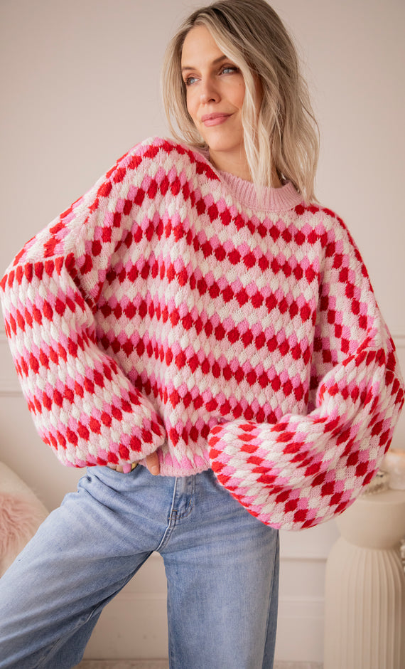 Bubbly Dreams Baby Pink/Red - Trui