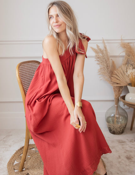 Bow One Shoulder Indian Red - Maxi Dress