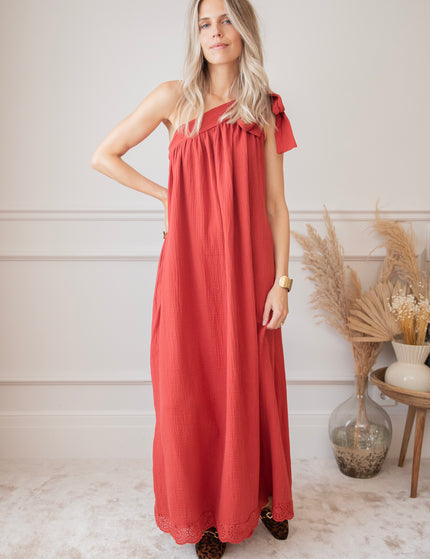 Bow One Shoulder Indian Red - Maxi Dress