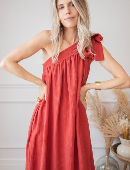 Maxikleid - Bow One Shoulder - Indisch Rot