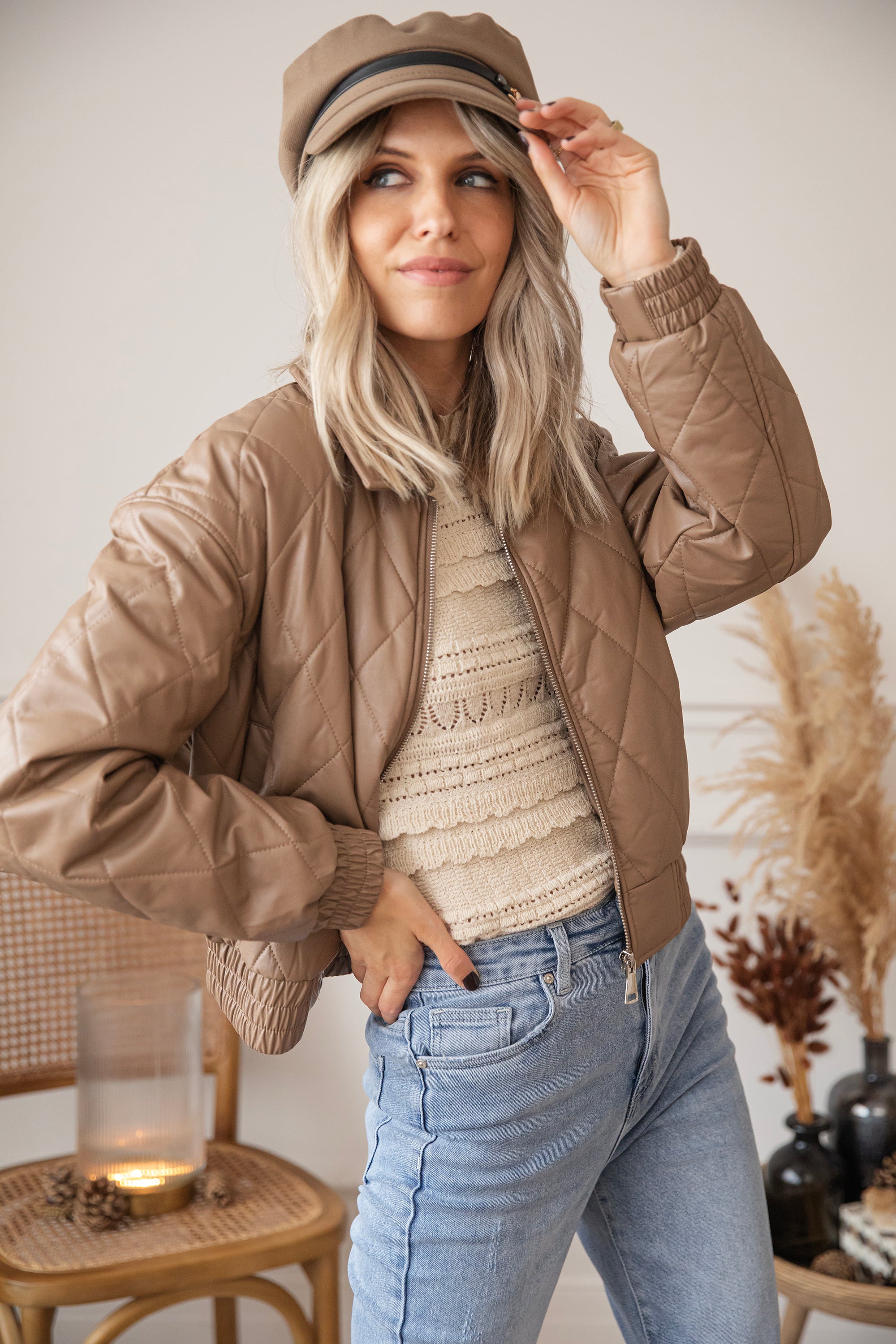 Camel leather store bomber jacket