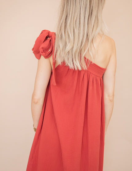 Maxikleid - Bow One Shoulder - Indisch Rot