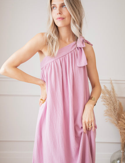 Bow One Shoulder Mauve - Maxi Dress