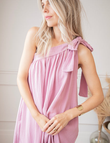 Bow One Shoulder Mauve - Maxi Dress