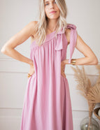 Bow One Shoulder Mauve - Maxi Dress