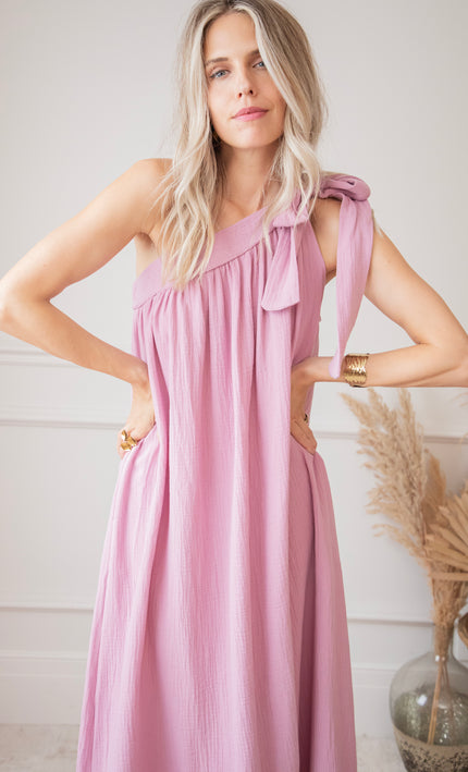 Bow One Shoulder Mauve - Maxi Dress