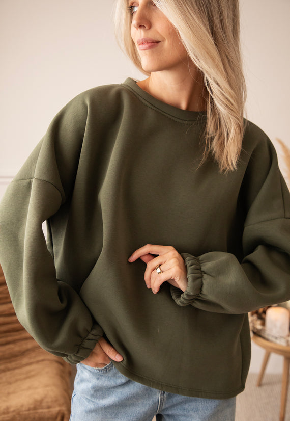 Pullover - Lily Momlife - Armygrün/Beige