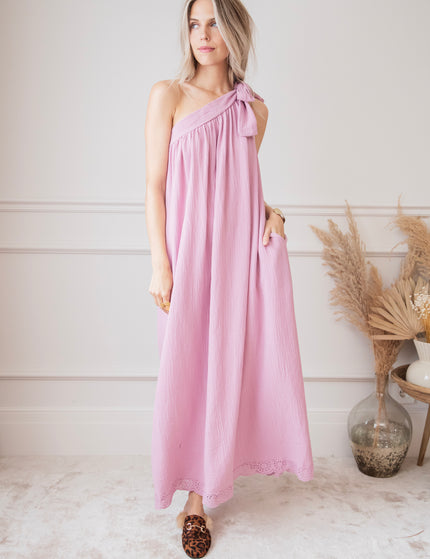 Bow One Shoulder Mauve - Maxi Jurk