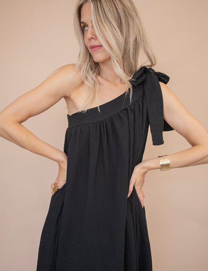 Bow One Shoulder Black - Maxi Jurk