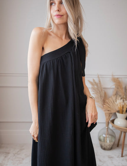 Bow One Shoulder Black - Maxi Dress