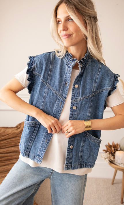 Sleeveless Ruches  Blue - Jacket