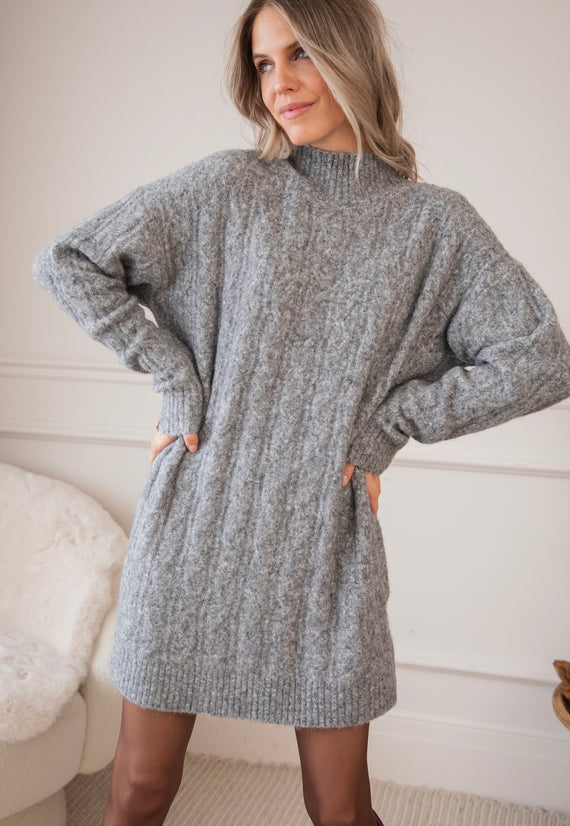Cable Charm Dark Grey - Sweater Dress