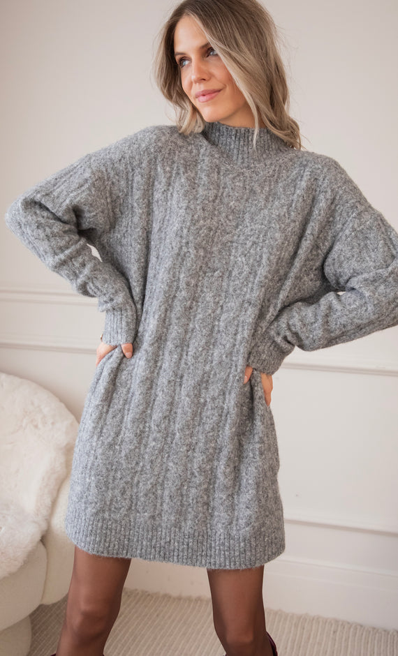 Cable Charm Dark Grey - Sweater Dress