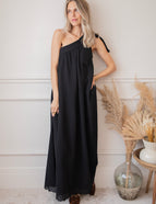 Bow One Shoulder Black - Maxi Jurk