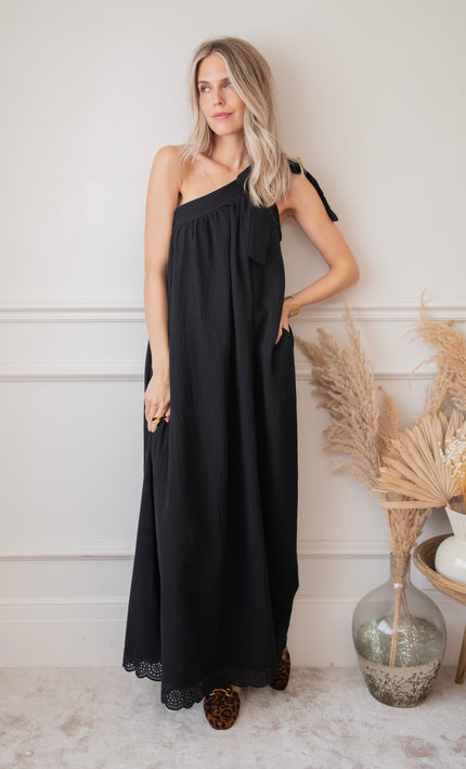 Bow One Shoulder Black - Maxi Dress