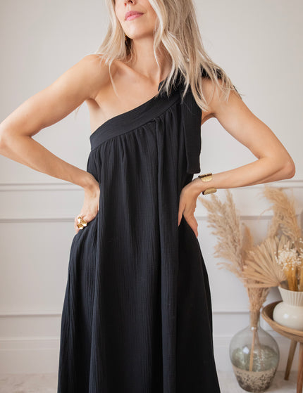 Bow One Shoulder Black - Maxi Jurk