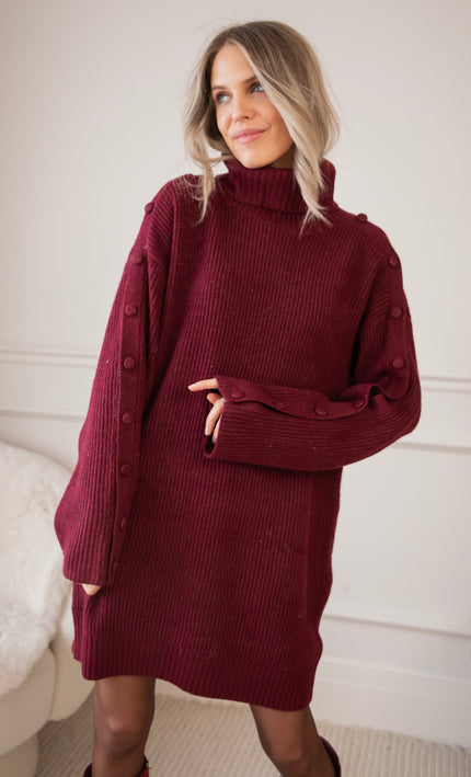Baggy Button Bordeaux - Sweater Dress