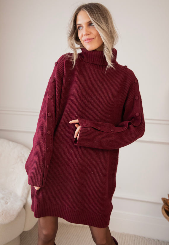 Baggy Button Bordeaux - Sweater Dress